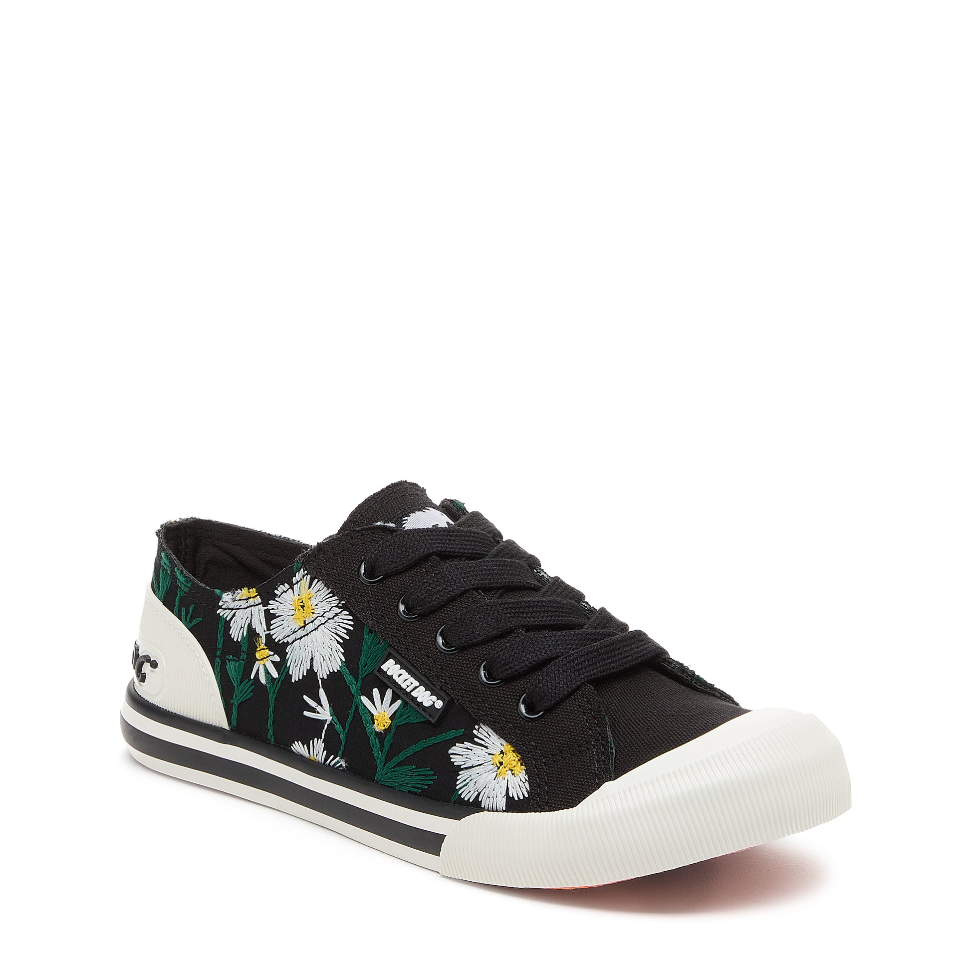 Jazzin White Embroidered Floral Black Sneaker by Rocket Dog®