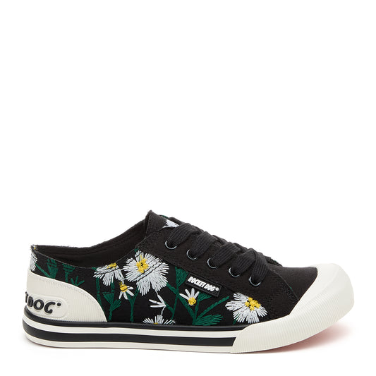 Jazzin White Embroidered Floral Black Sneaker by Rocket Dog®