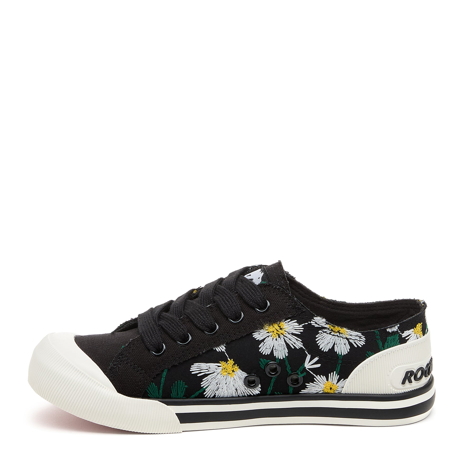 Jazzin White Embroidered Floral Black Sneaker by Rocket Dog®