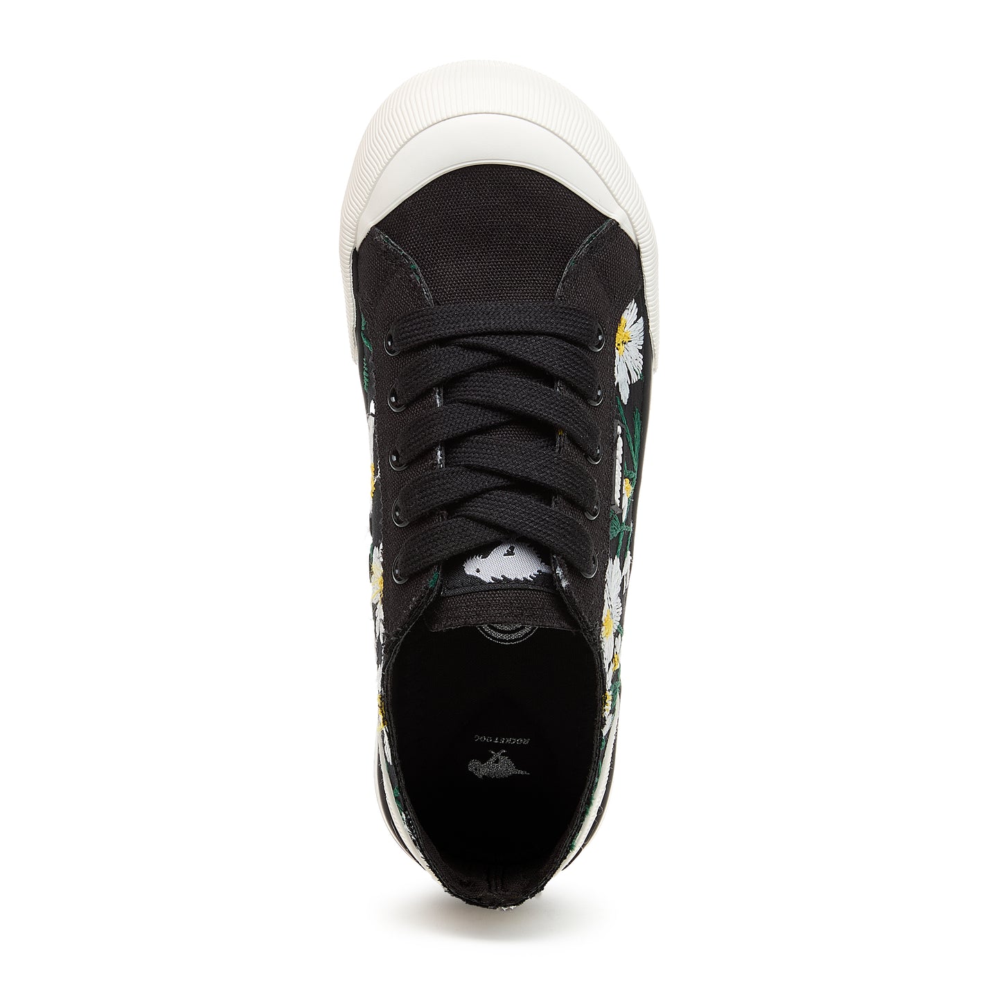 Jazzin White Embroidered Floral Black Sneaker by Rocket Dog®