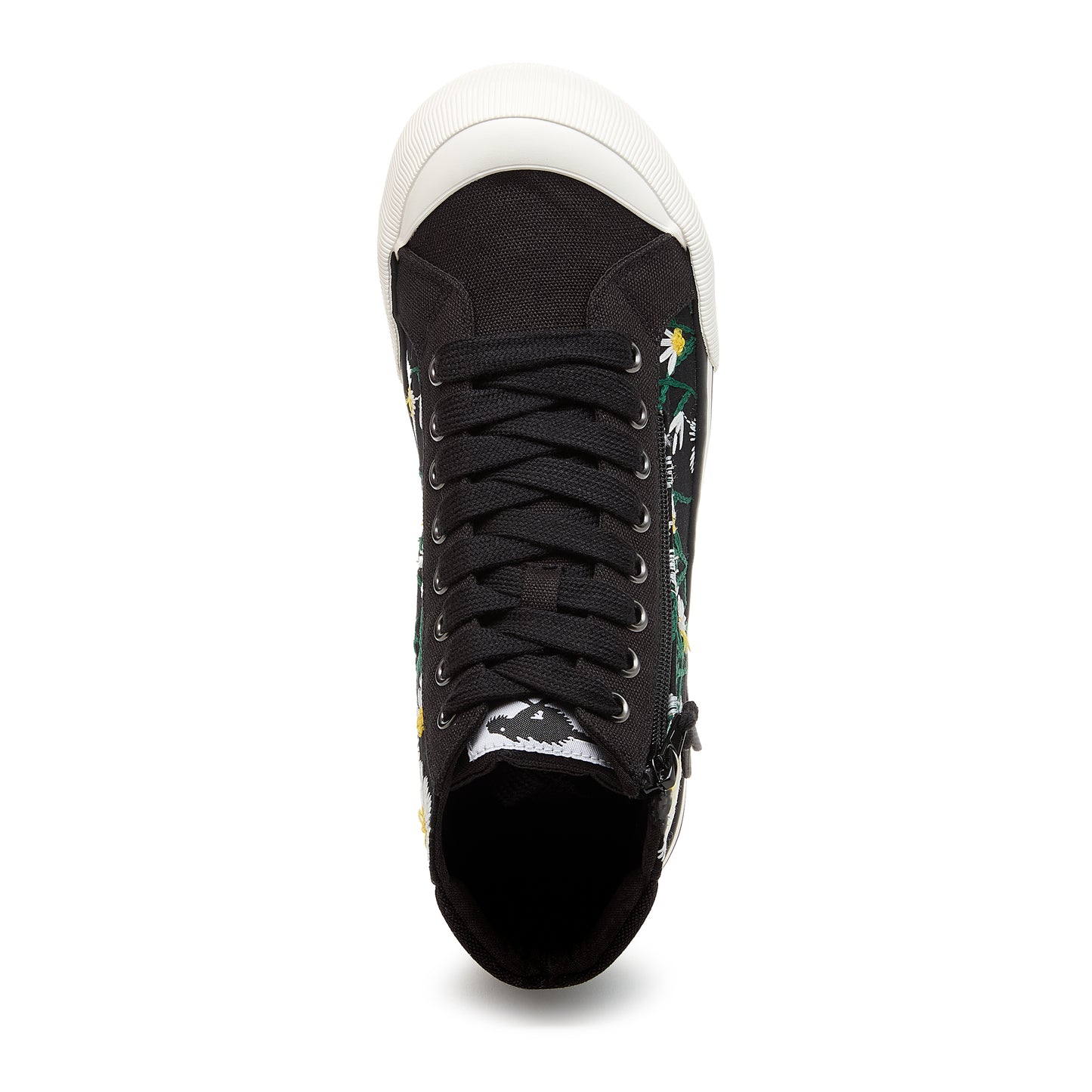 Jazzin White Embroidered Floral Black High Top Sneaker by Rocket Dog®