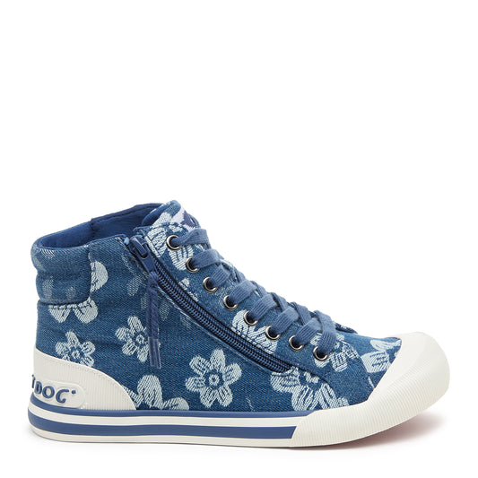 Jazzin White Embroidered Foral Blue HIgh Top Sneaker by Rocket Dog®